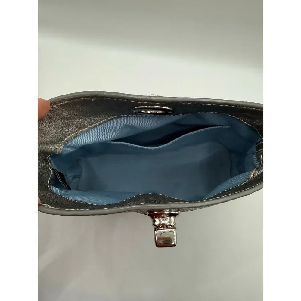COACH Y2K Vintage Mini Shoulder Bag Turn Lock Metallic Silver Signature Leather